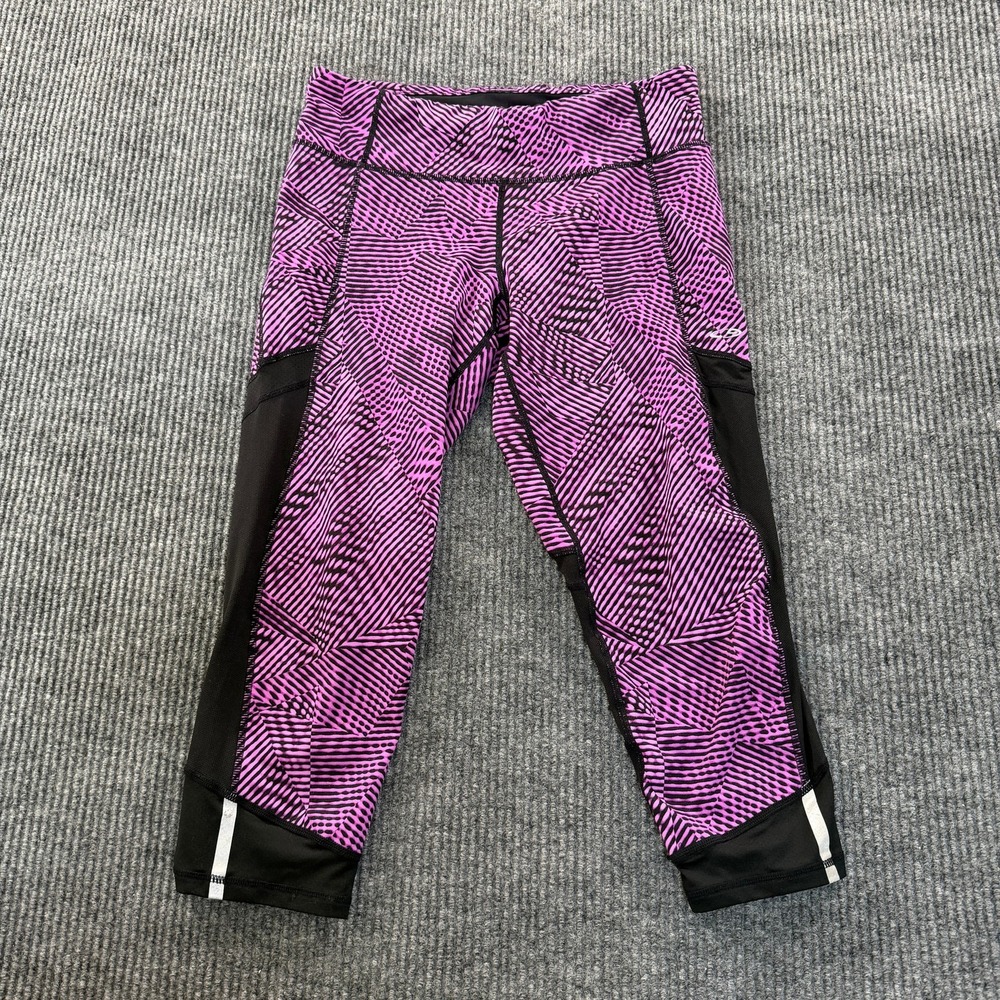 Champion Women DuoDry Plus Capri Leggings Medium Pink Black Geometric Mesh